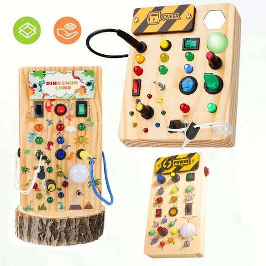 Montessori Toys Wooden Busy Board Switch Toys With Button LED Lights Sensory Travel Toys for Toddler Preschool Learning Activity - ToylandEU