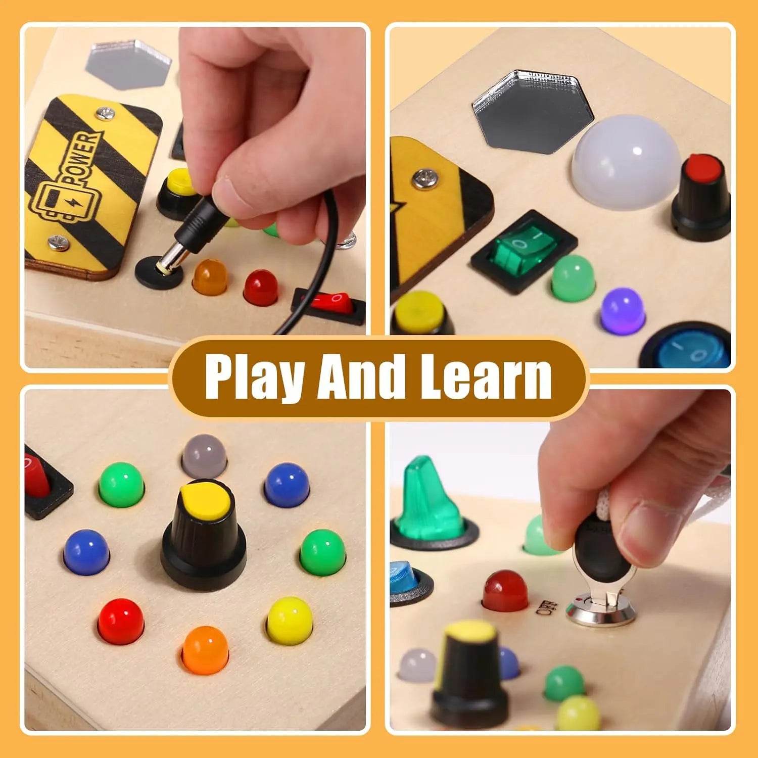 Montessori Toys Wooden Busy Board Switch Toys With Button LED Lights Sensory Travel Toys for Toddler Preschool Learning Activity - ToylandEU