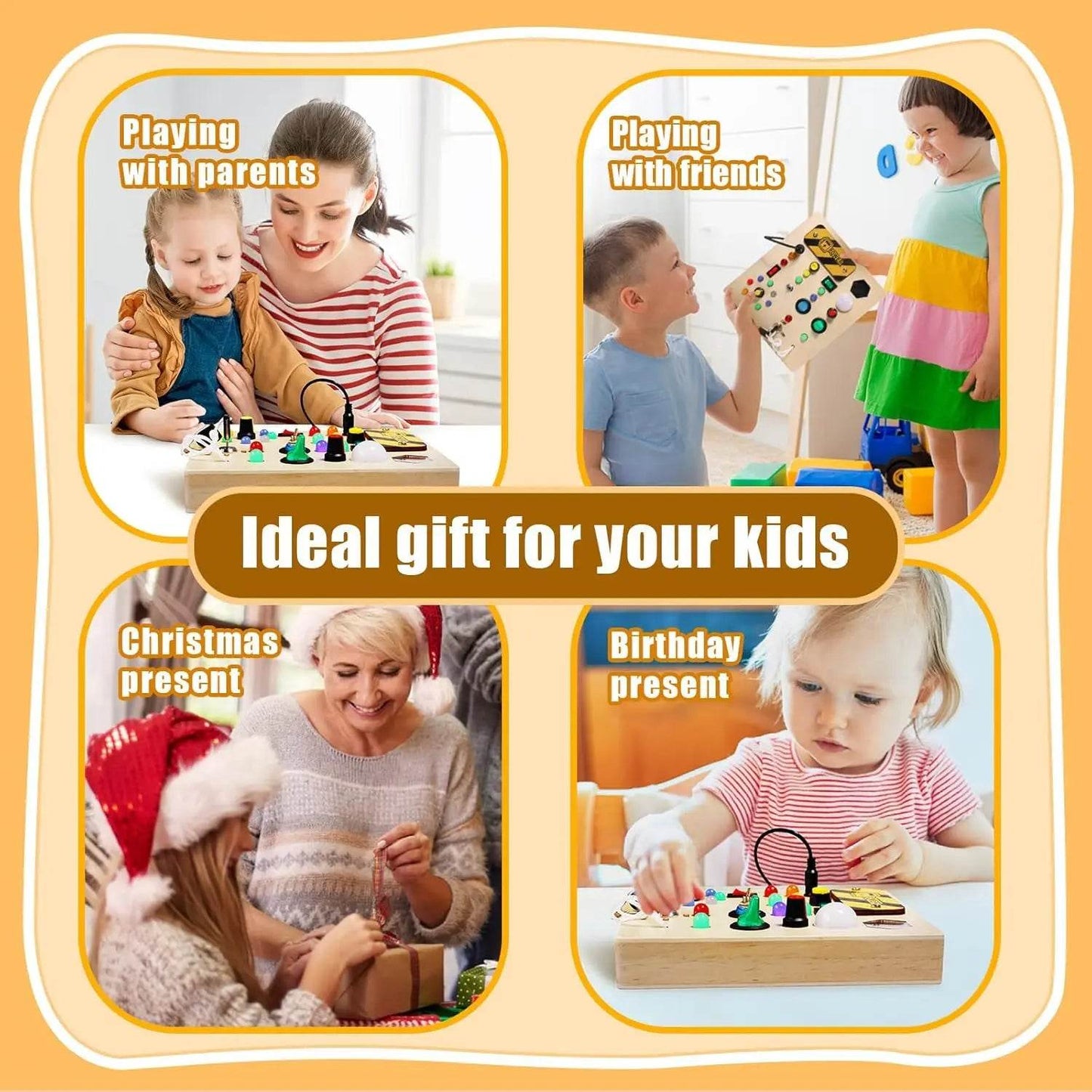 Montessori Toys Wooden Busy Board Switch Toys With Button LED Lights Sensory Travel Toys for Toddler Preschool Learning Activity - ToylandEU