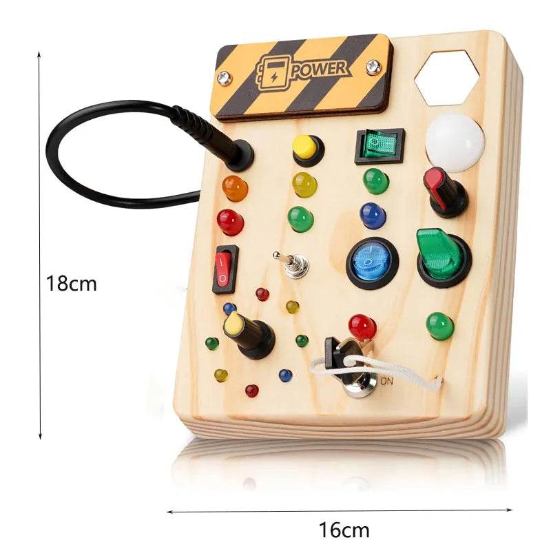 Montessori Toys Wooden Busy Board Switch Toys With Button LED Lights Sensory Travel Toys for Toddler Preschool Learning Activity - ToylandEU