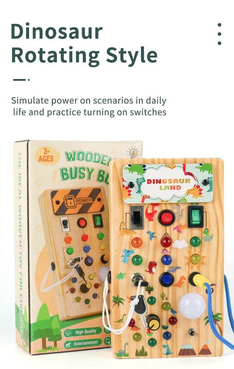 Montessori Toys Wooden Busy Board Switch Toys With Button LED Lights Sensory Travel Toys for Toddler Preschool Learning Activity - ToylandEU