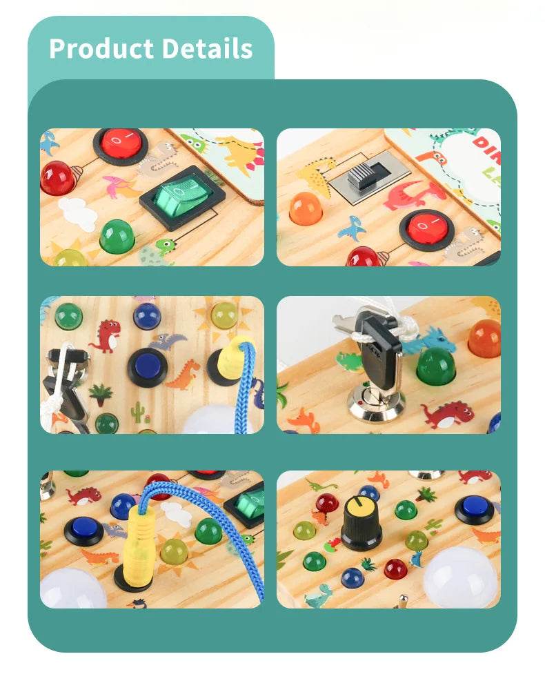 Montessori Toys Wooden Busy Board Switch Toys With Button LED Lights Sensory Travel Toys for Toddler Preschool Learning Activity - ToylandEU