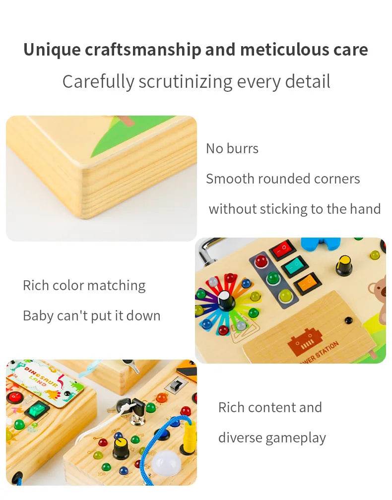 Montessori Toys Wooden Busy Board Switch Toys With Button LED Lights Sensory Travel Toys for Toddler Preschool Learning Activity - ToylandEU