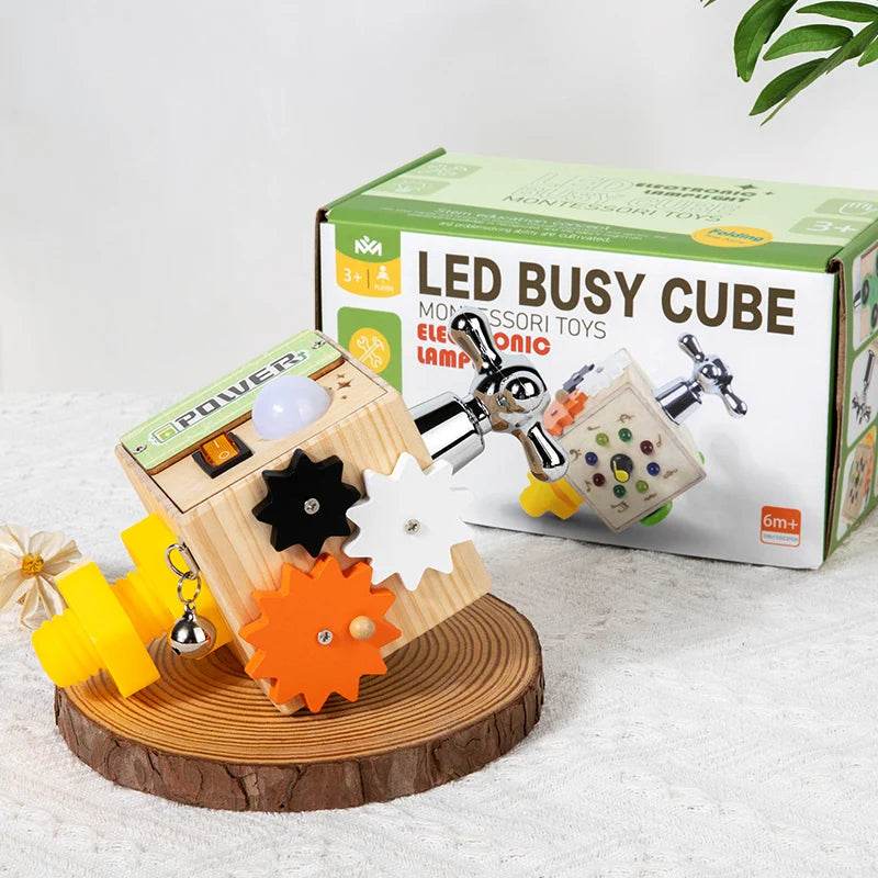 Montessori Toys Wooden Busy Board Switch Toys With Button LED Lights Sensory Travel Toys for Toddler Preschool Learning Activity - ToylandEU