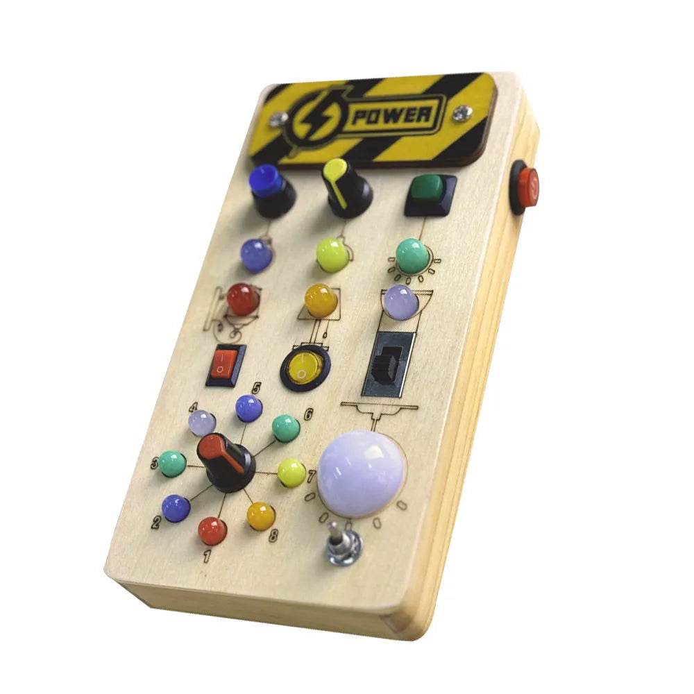 Montessori Toys Wooden Busy Board Switch Toys With Button LED Lights Sensory Travel Toys for Toddler Preschool Learning Activity - ToylandEU