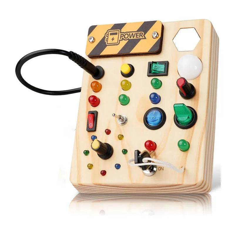 Montessori Toys Wooden Busy Board Switch Toys With Button LED Lights Sensory Travel Toys for Toddler Preschool Learning Activity - ToylandEU