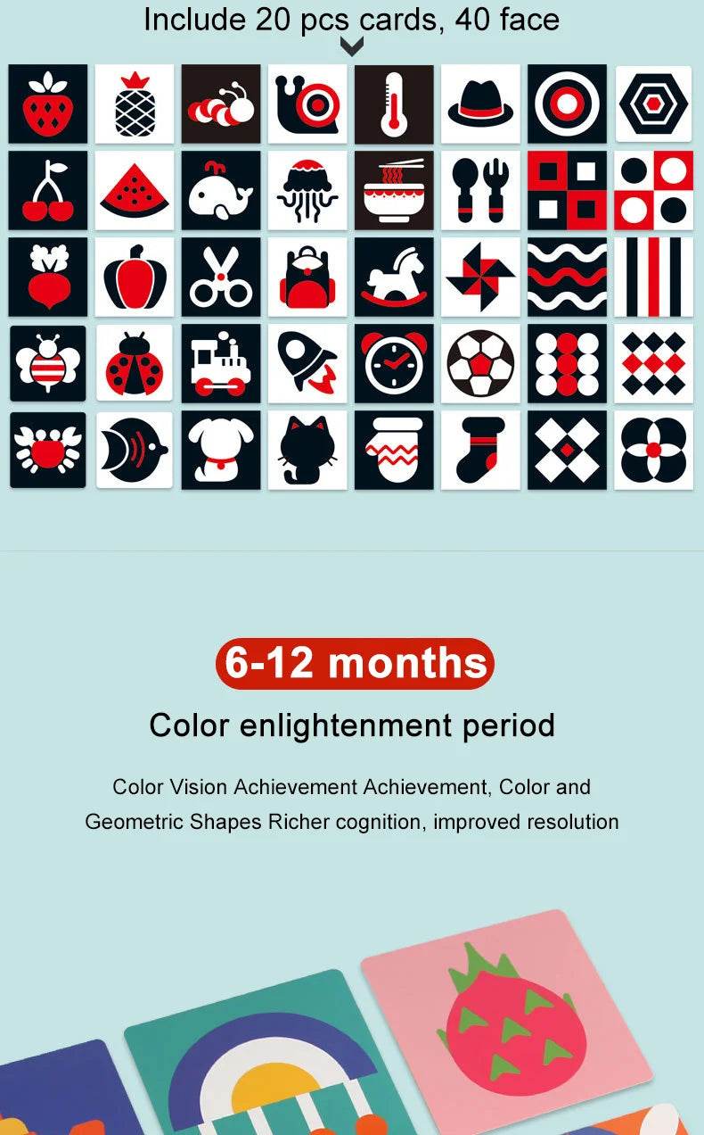 Baby Visual Stimulation Cards Montessori High Contrast Flash Card Infant Gift For Children Cognition Toy - ToylandEU