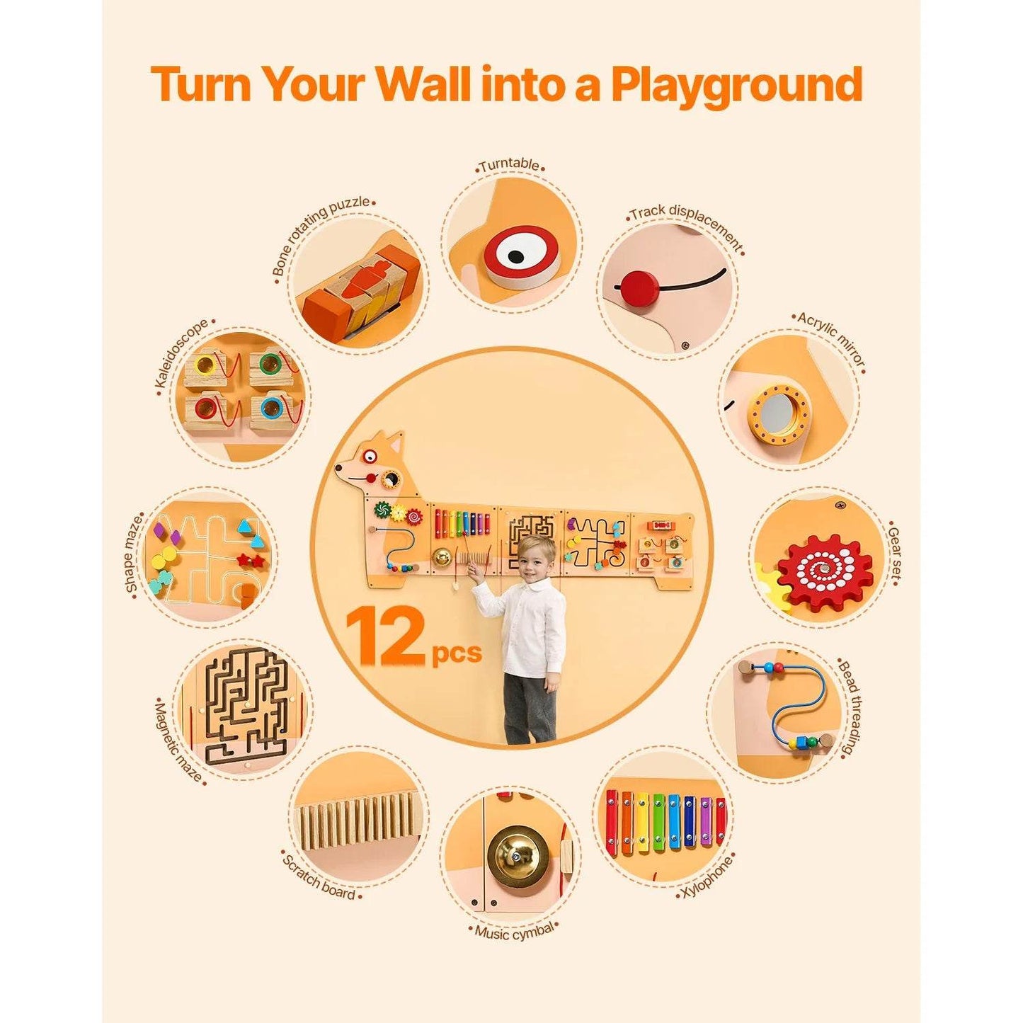 Montessori Wall Activity Panel 12 Activities for Kids - ToylandEU