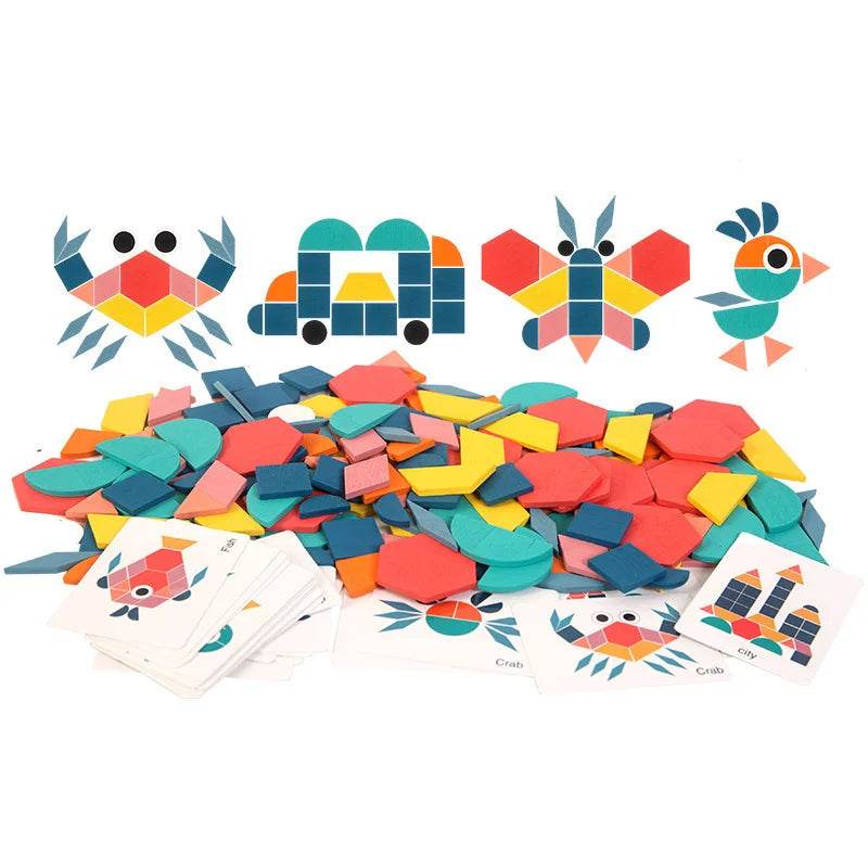 Hot Sale 180Pcs Montessori Kids Wooden 3D Geometric Puzzle - ToylandEU
