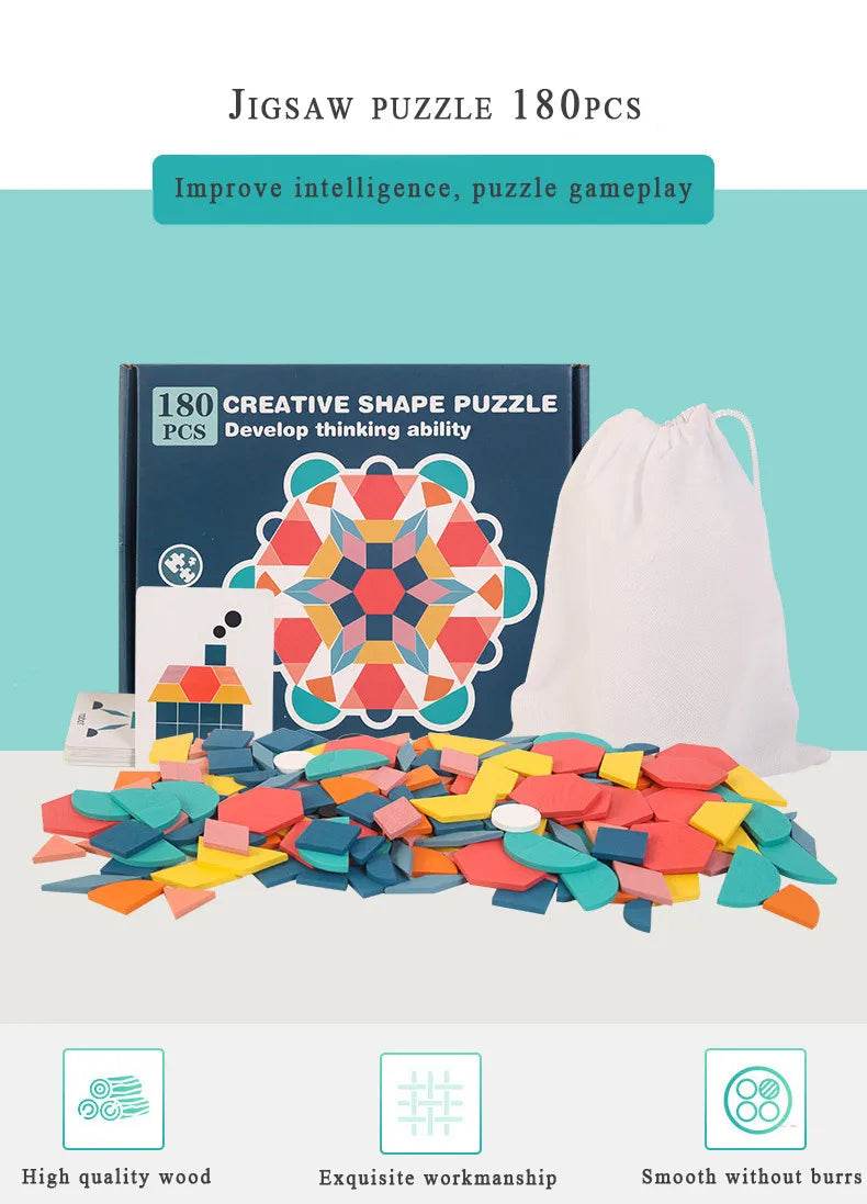 Hot Sale 180Pcs Montessori Kids Wooden 3D Geometric Puzzle - ToylandEU