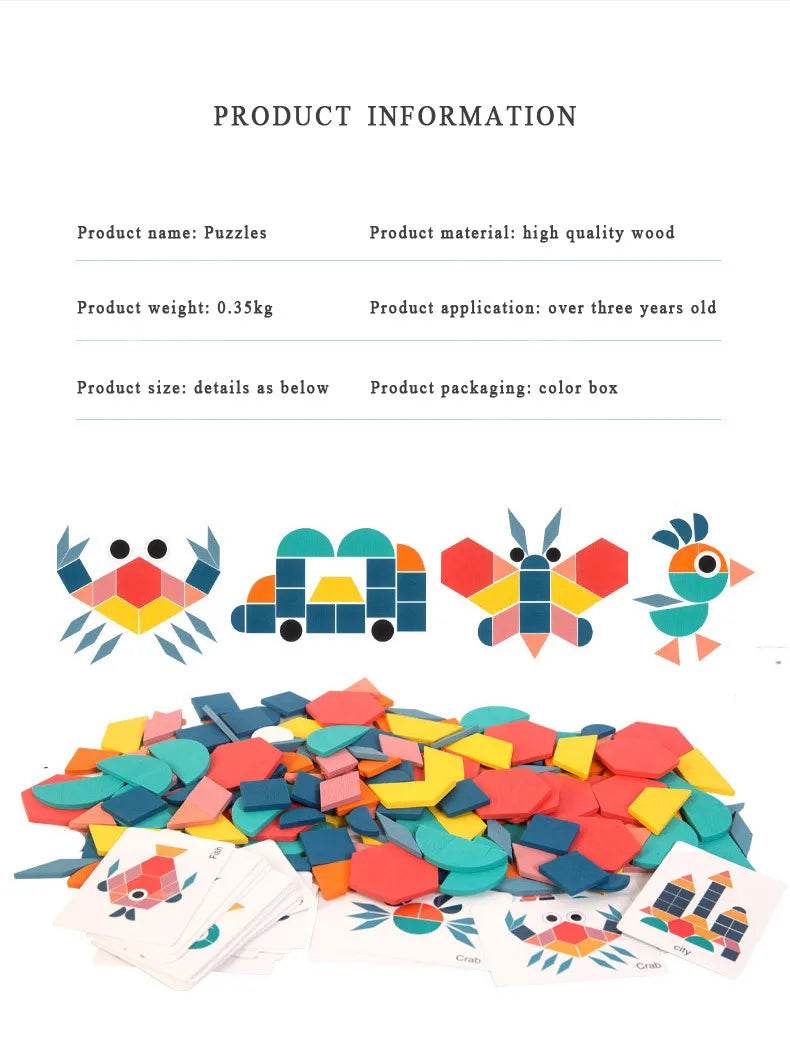 Hot Sale 180Pcs Montessori Kids Wooden 3D Geometric Puzzle - ToylandEU