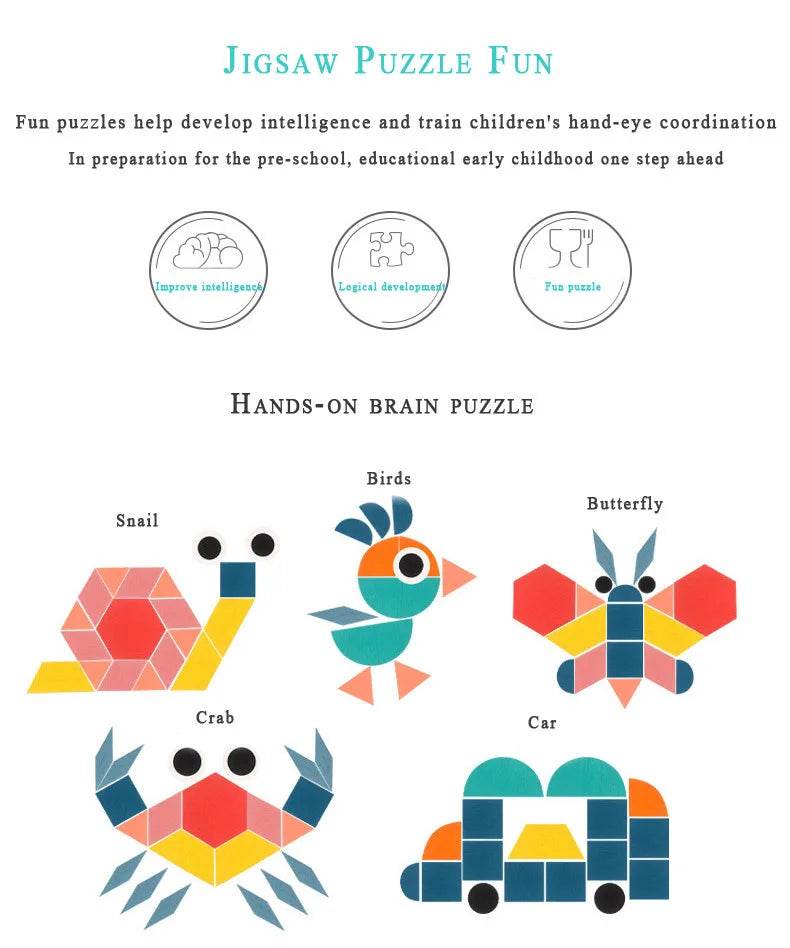 Hot Sale 180Pcs Montessori Kids Wooden 3D Geometric Puzzle - ToylandEU