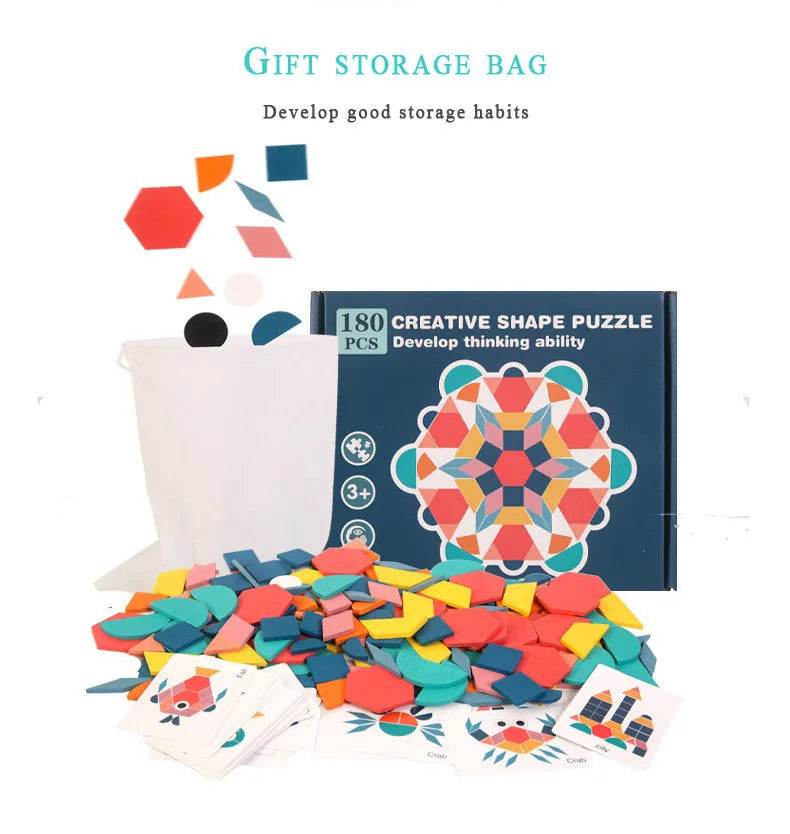 Hot Sale 180Pcs Montessori Kids Wooden 3D Geometric Puzzle - ToylandEU