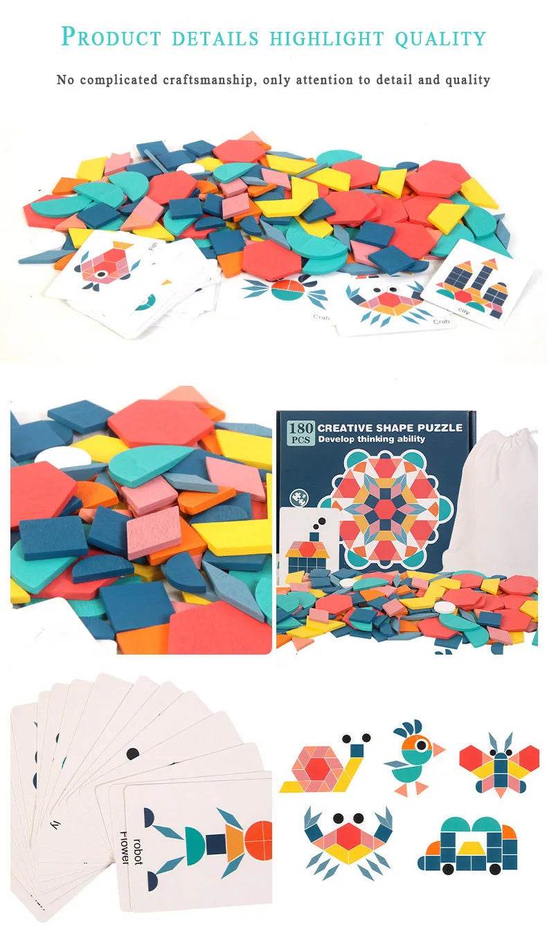 Hot Sale 180Pcs Montessori Kids Wooden 3D Geometric Puzzle - ToylandEU