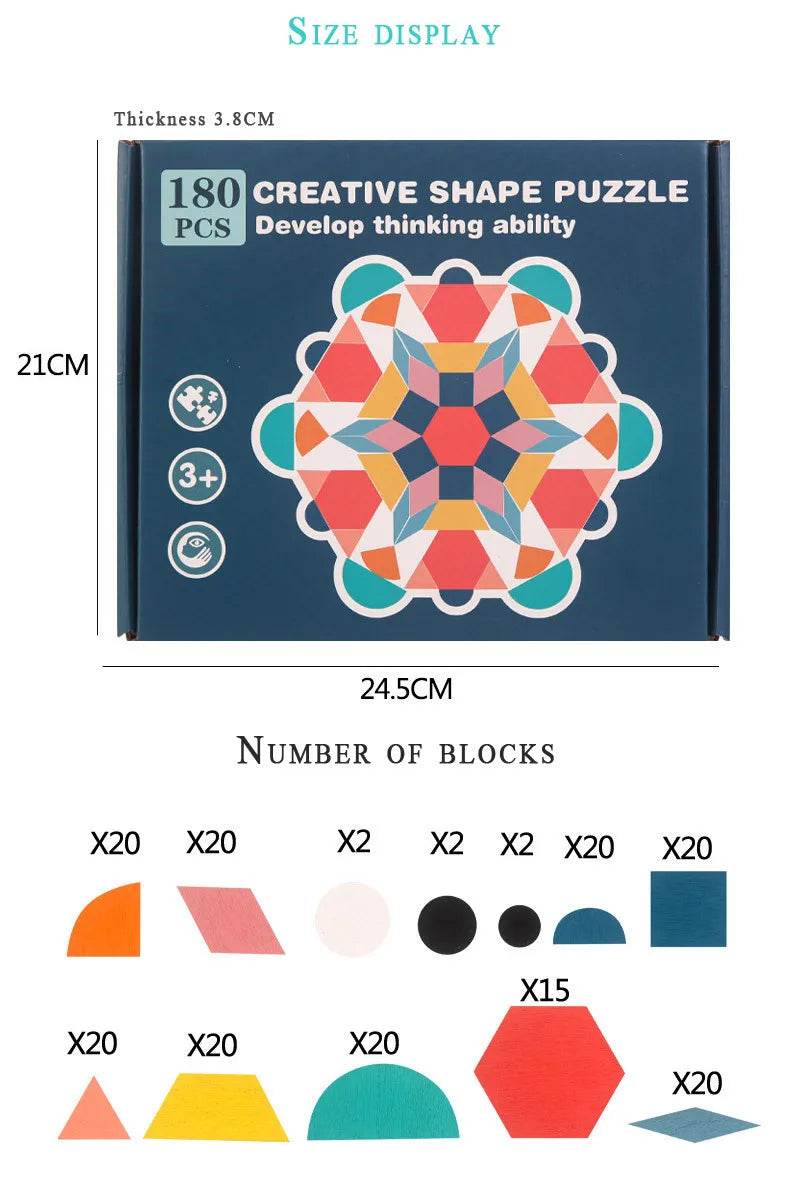 Hot Sale 180Pcs Montessori Kids Wooden 3D Geometric Puzzle - ToylandEU