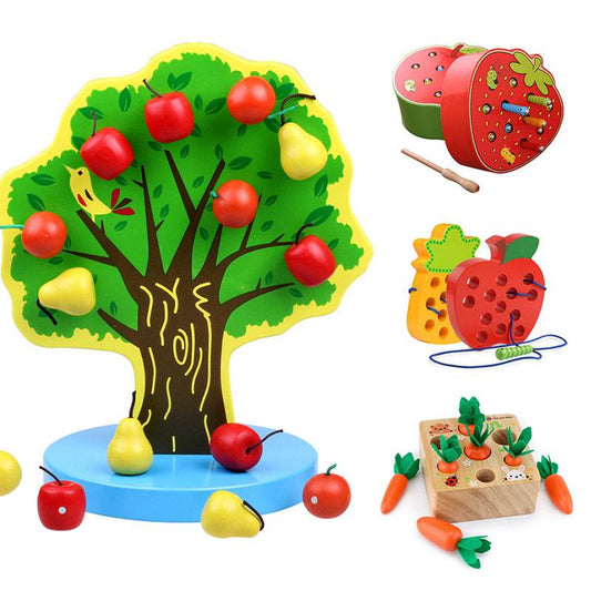 Montessori Wooden Apple Worm Toy for Engaging Early Learning Fun - ToylandEU