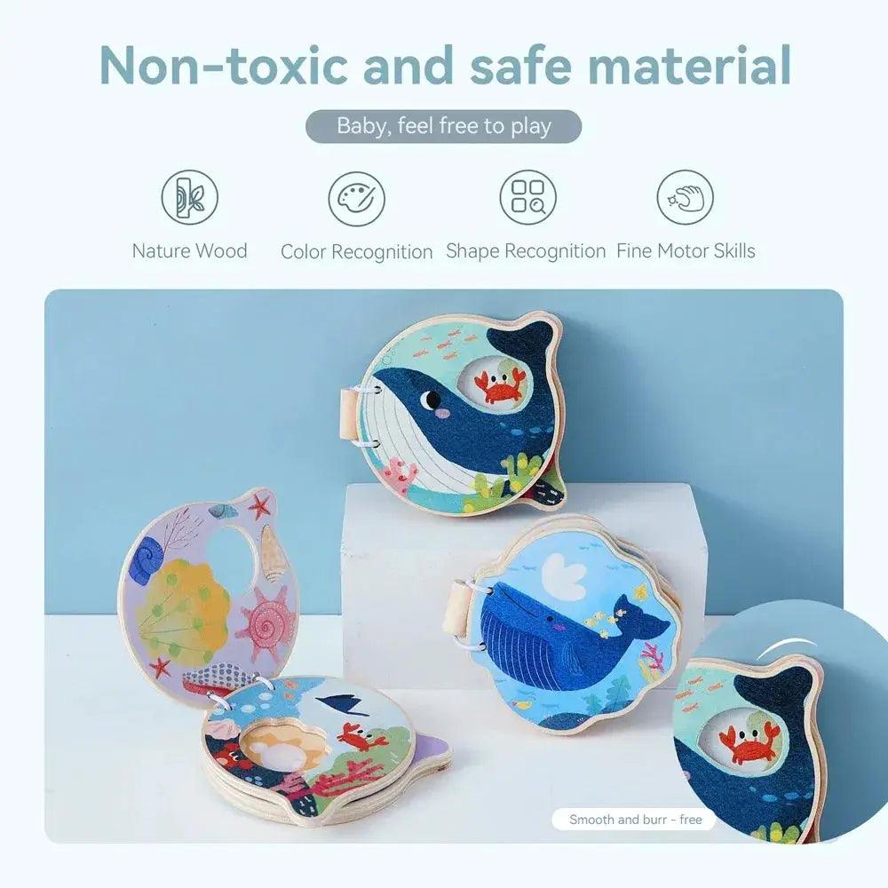  Montessori Wooden Baby Book Marine Animals Toy NonToxic -  ToylandEU™