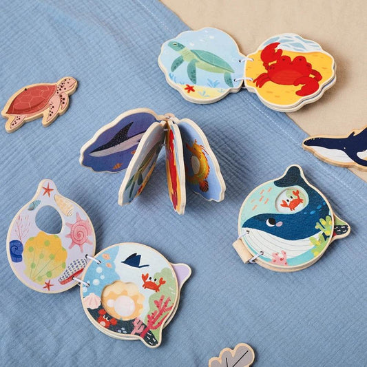 Montessori Baby Wooden Book Early Educational Toys Enlightenment Readings Marine Animals Illustration Cognitive Book for Toddler - ToylandEU