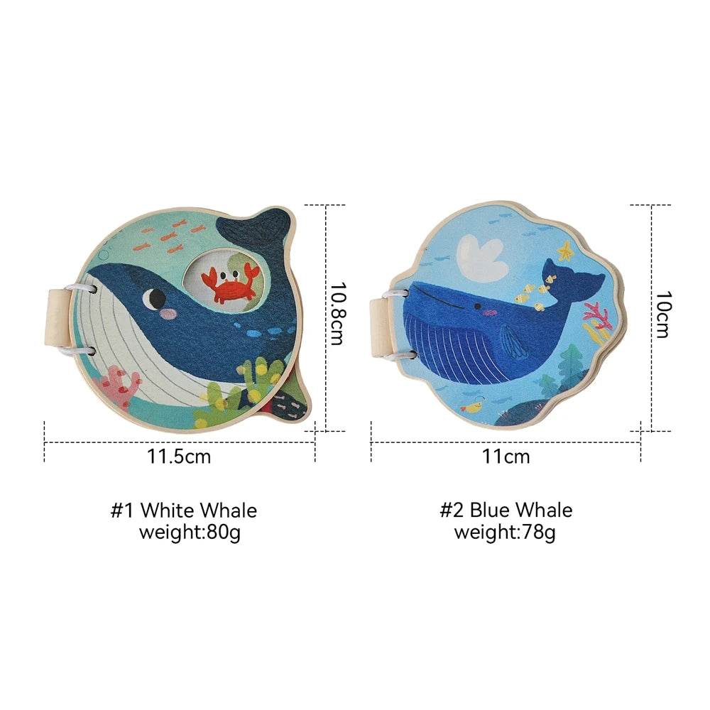 Montessori Baby Wooden Book Early Educational Toys Enlightenment Readings Marine Animals Illustration Cognitive Book for Toddler - ToylandEU