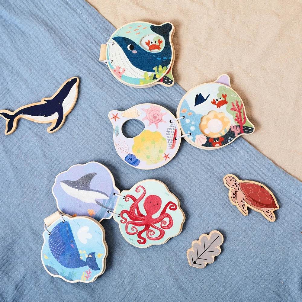 Montessori Baby Wooden Book Early Educational Toys Enlightenment Readings Marine Animals Illustration Cognitive Book for Toddler - ToylandEU