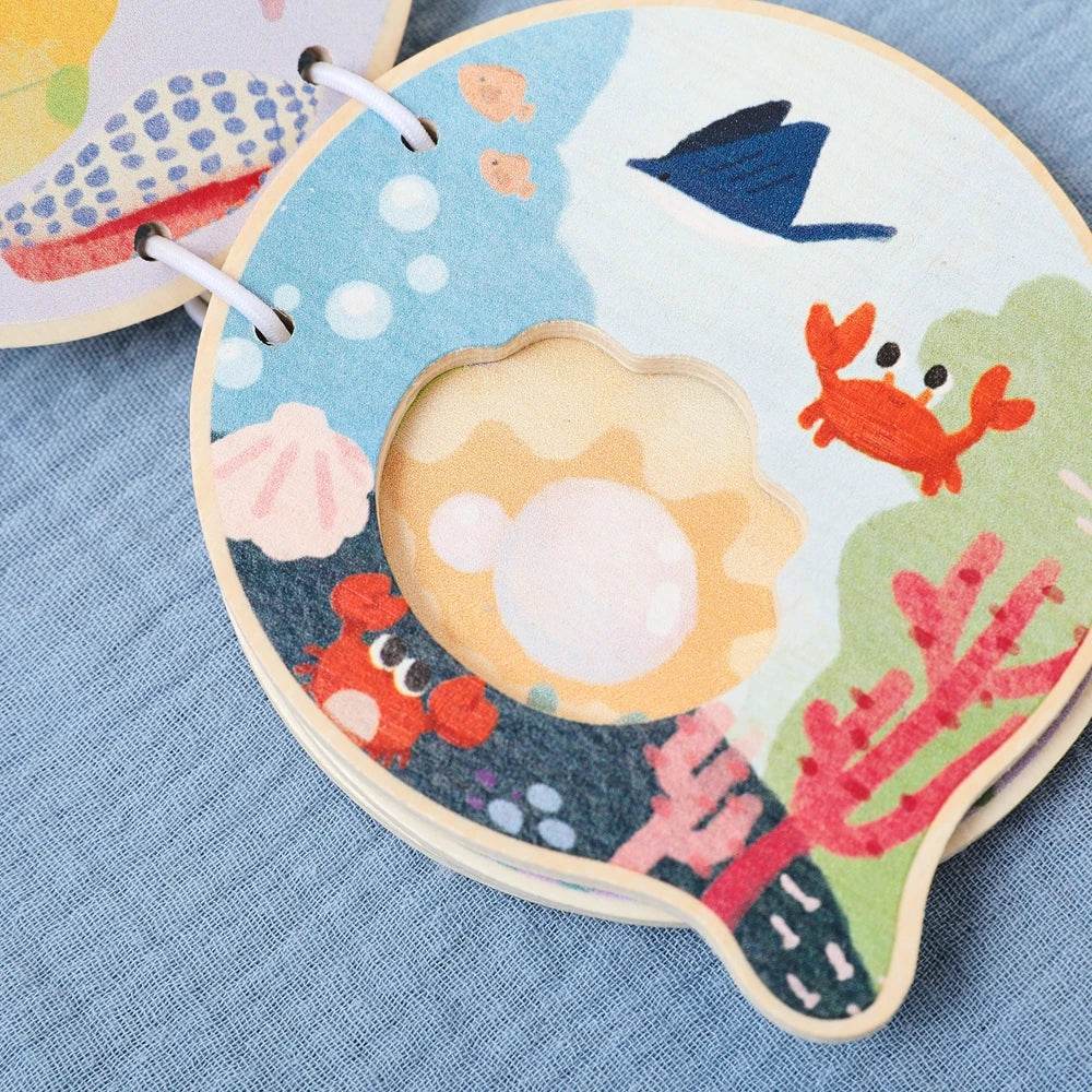 Montessori Baby Wooden Book Early Educational Toys Enlightenment Readings Marine Animals Illustration Cognitive Book for Toddler - ToylandEU
