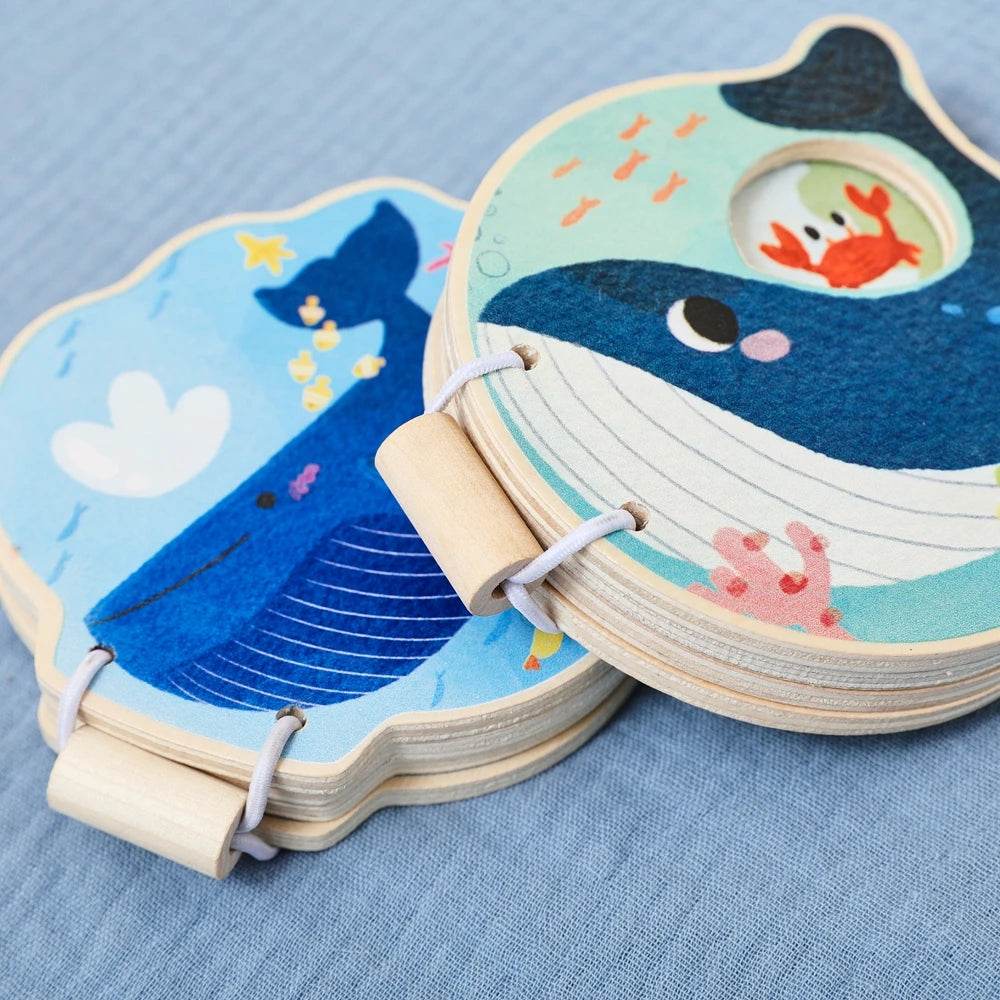 Montessori Baby Wooden Book Early Educational Toys Enlightenment Readings Marine Animals Illustration Cognitive Book for Toddler - ToylandEU
