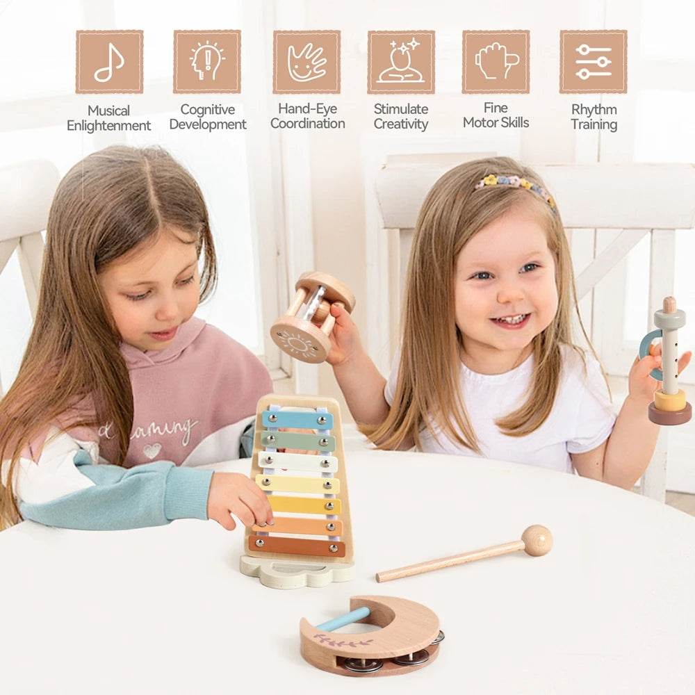 Musical Instruments Montessori Music Baby 0 12 Months Toys Drum Xylophone Kids Early Educational Wooden Instruments Baby Toys - ToylandEU