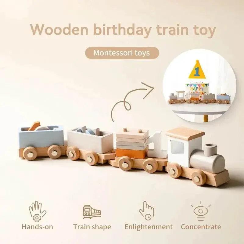  Montessori Wooden Birthday Train Toy for Kids, Premium Wood, Open-Ended Learning -  ToylandEU™