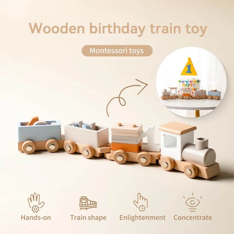 Montessori Wooden Birthday Train Toy - Fun Learning Adventure for Kids - ToylandEU