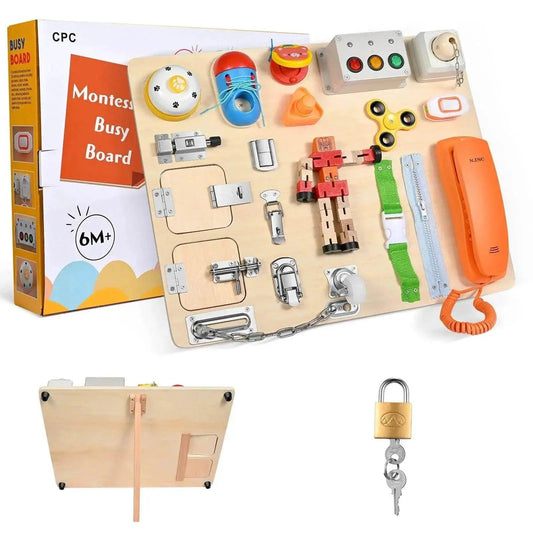  Montessori Wooden Busy Board For Kids Sensory Learning Toy Ages 3 To 12 Safe Wood -  ToylandEU™