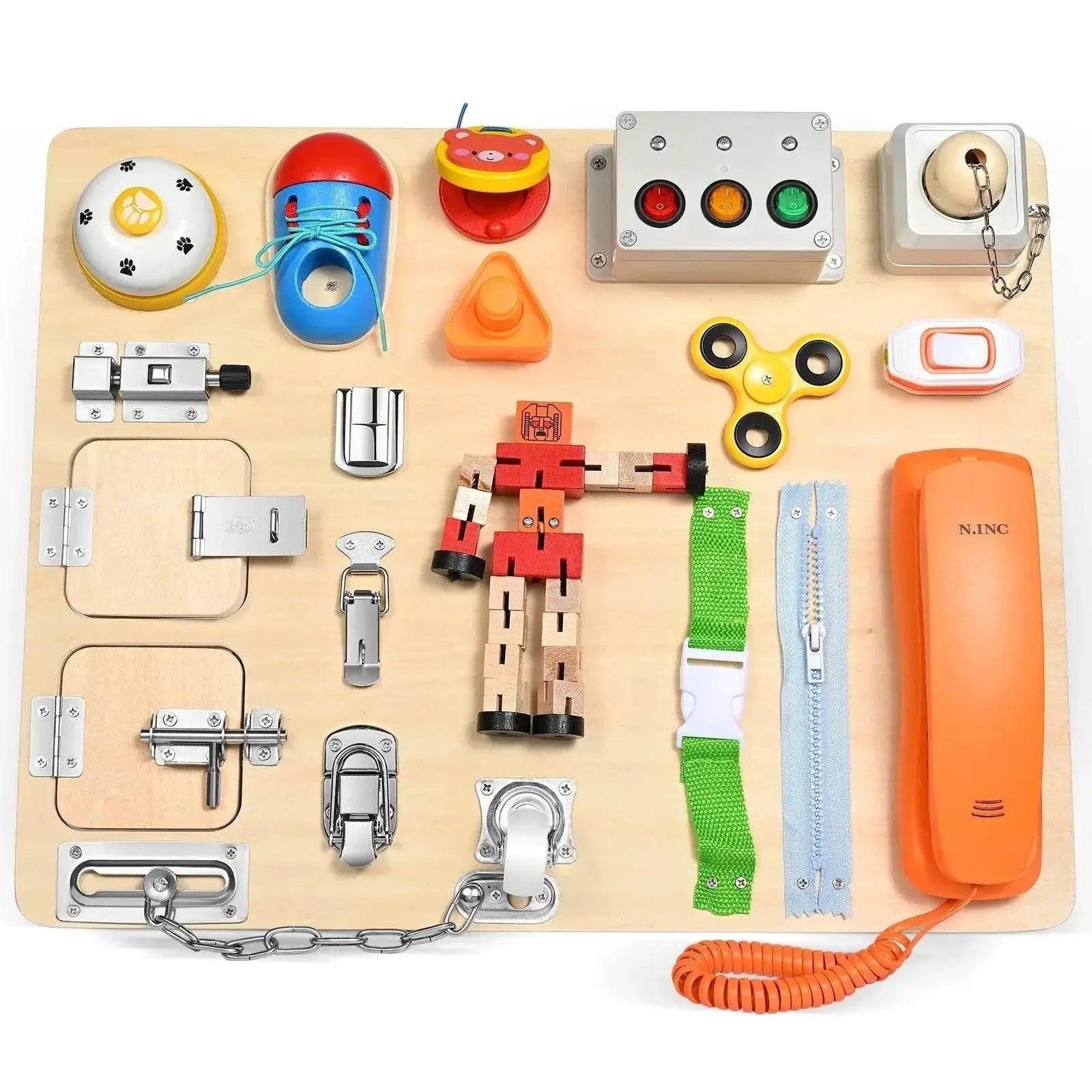  Montessori Wooden Busy Board For Kids Sensory Learning Toy Ages 3 To 12 Safe Wood -  ToylandEU™