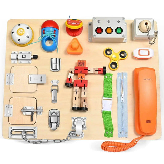  Montessori Wooden Busy Board For Kids Sensory Learning Toy Ages 3 To 12 Safe Wood -  ToylandEU™