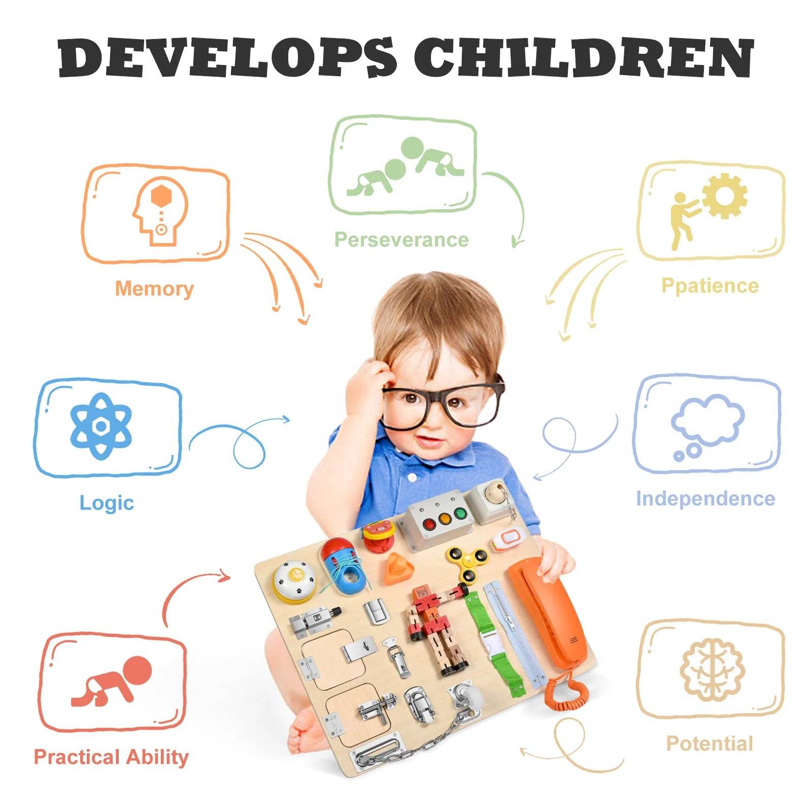 Montessori Wooden Busy Board - Engaging Sensory Learning Toy for Kids - ToylandEU