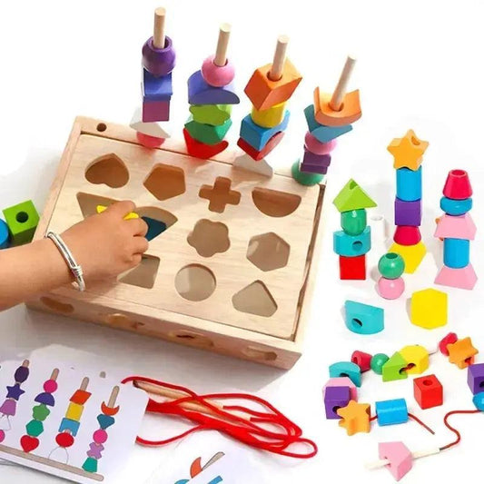  Montessori Wooden Color Shape Blocks Cognition Beaded -  ToylandEU™