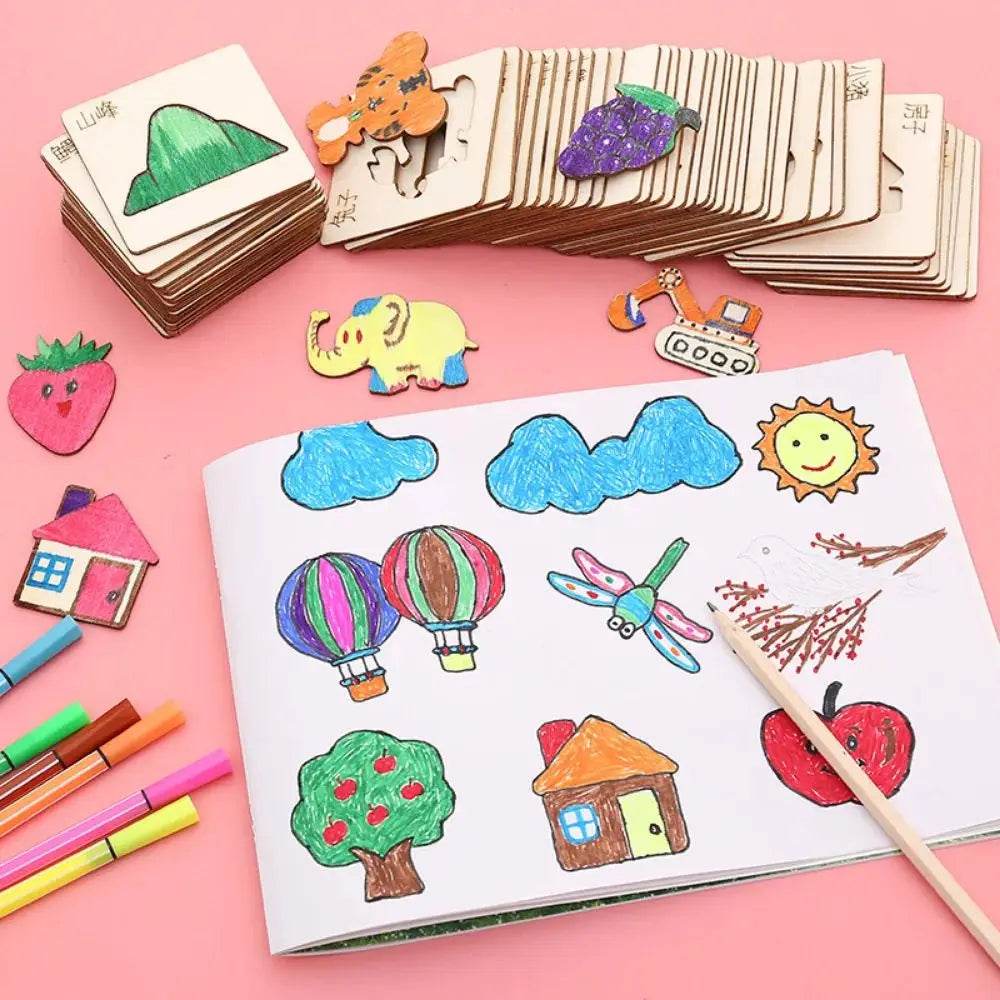 20pcs Montessori Kids Drawing Toys Wooden DIY Painting Stencils Educational Puzzle Craft Gifts - ToylandEU