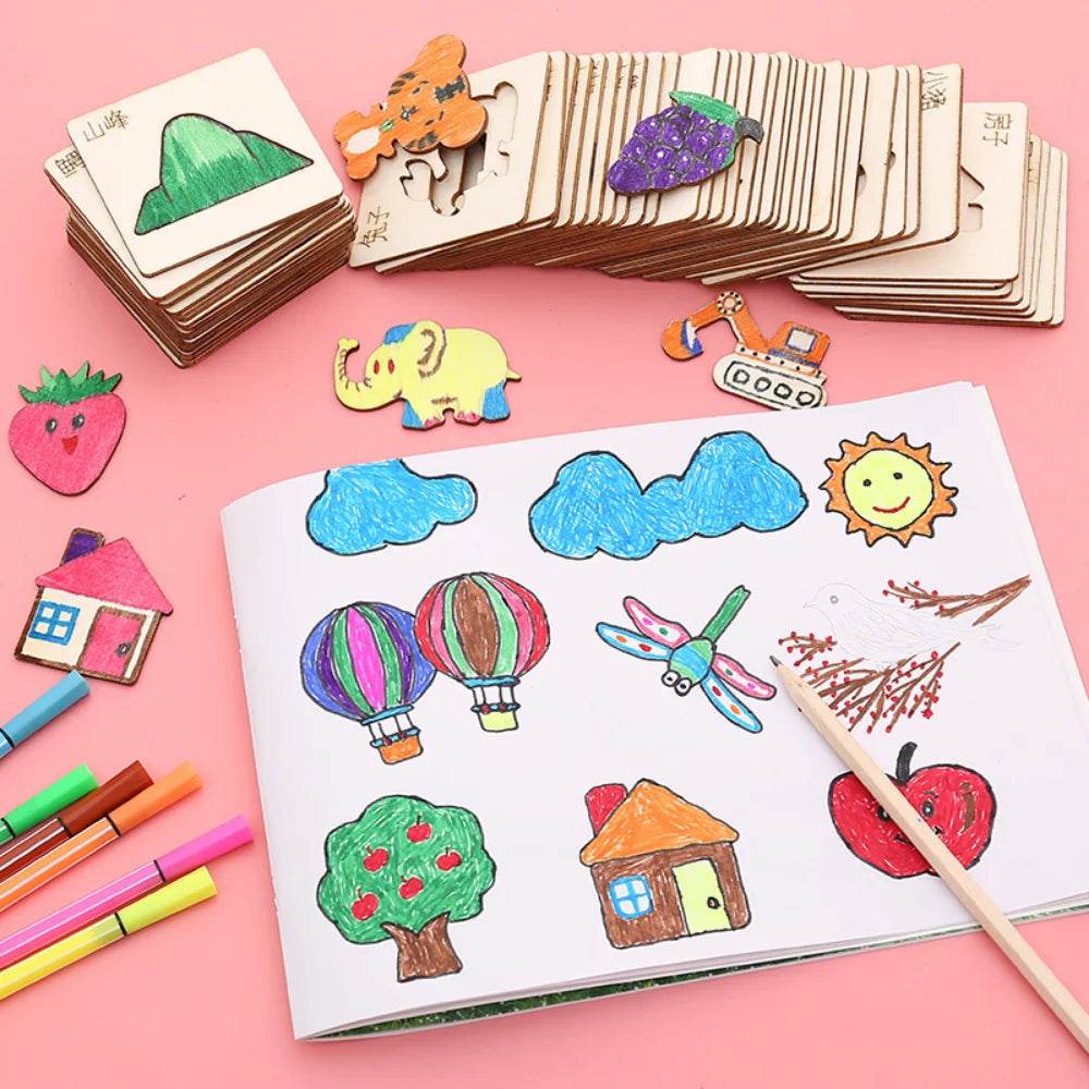 20pcs Montessori Kids Drawing Toys Wooden DIY Painting Stencils Educational Puzzle Craft Gifts - ToylandEU