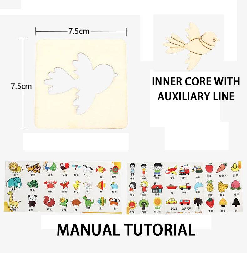 20pcs Montessori Kids Drawing Toys Wooden DIY Painting Stencils Educational Puzzle Craft Gifts - ToylandEU