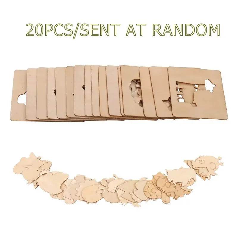 20pcs Montessori Kids Drawing Toys Wooden DIY Painting Stencils Educational Puzzle Craft Gifts - ToylandEU