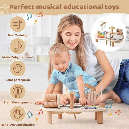 Musical Wooden Drum Set with Aeolian Bells - Montessori Learning Toy - ToylandEU