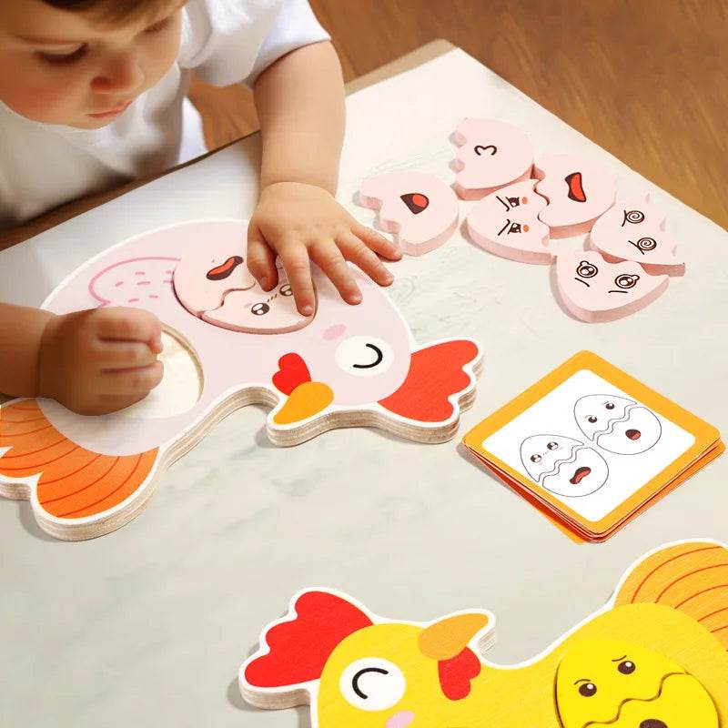 Montessori Wooden Puzzle Games Expression Emotion Egg Face Board Matching Thinking Early Educational Toys for Toddlers Age 3+ - ToylandEU