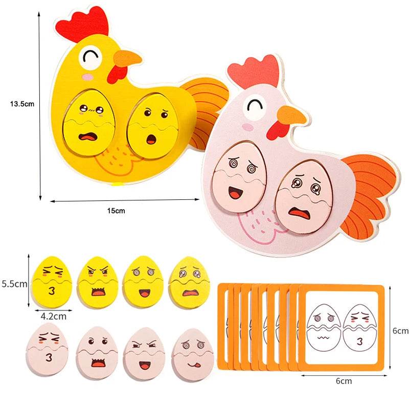 Montessori Wooden Puzzle Games Expression Emotion Egg Face Board Matching Thinking Early Educational Toys for Toddlers Age 3+ - ToylandEU