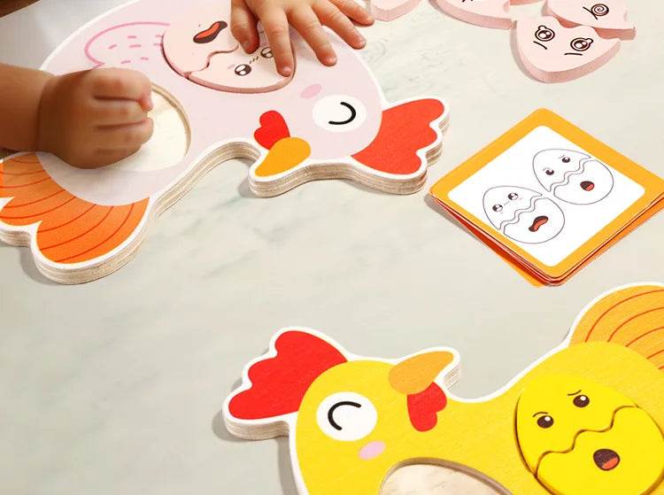 Montessori Wooden Puzzle Games Expression Emotion Egg Face Board Matching Thinking Early Educational Toys for Toddlers Age 3+ - ToylandEU