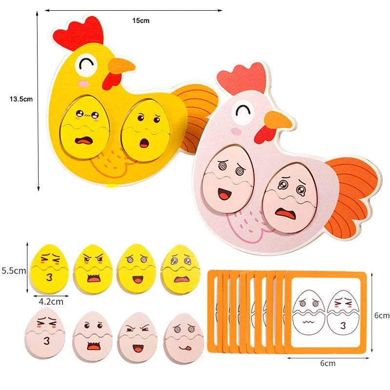 Montessori Wooden Puzzle Games Expression Emotion Egg Face Board Matching Thinking Early Educational Toys for Toddlers Age 3+ - ToylandEU