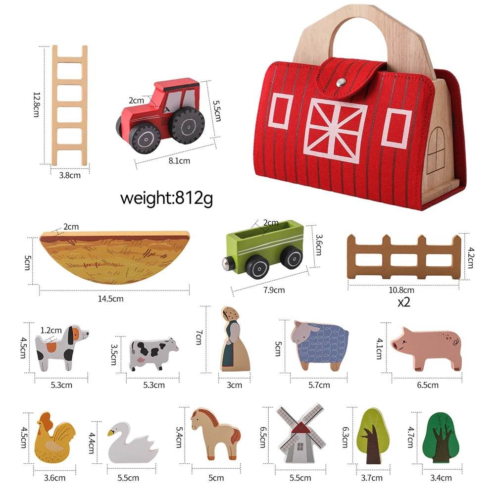 Wooden Montessori Farm House Playset with Animals for Kids - ToylandEU