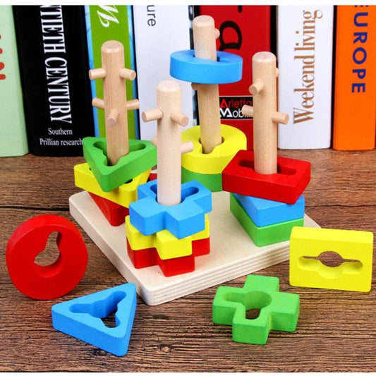 Montessori Wooden Geometric Shape Matching Blocks for Early Learning - ToylandEU