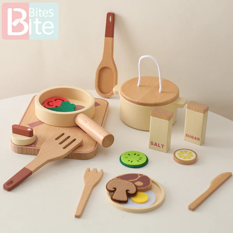 Montessori Wooden Kitchen Toy Set for Kids, Educational Pretend Play, Wooden Cooking Tools - ToylandEU