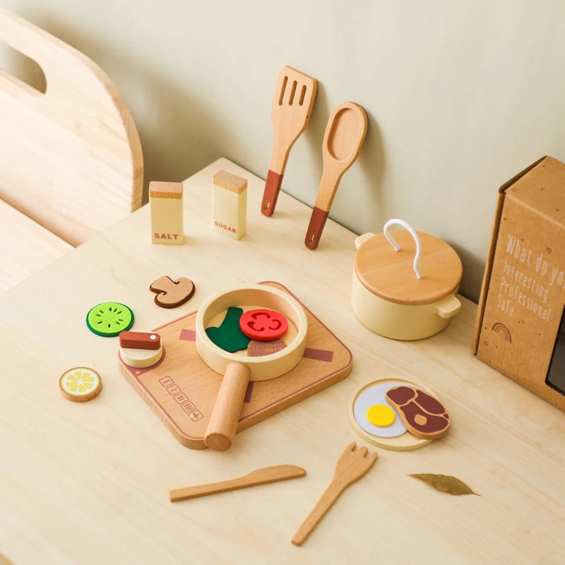 Montessori Wooden Kitchen Toy Set for Kids, Educational Pretend Play, Wooden Cooking Tools - ToylandEU