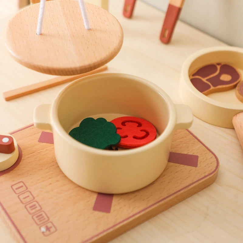 Montessori Wooden Kitchen Toy Set for Kids, Educational Pretend Play, Wooden Cooking Tools - ToylandEU