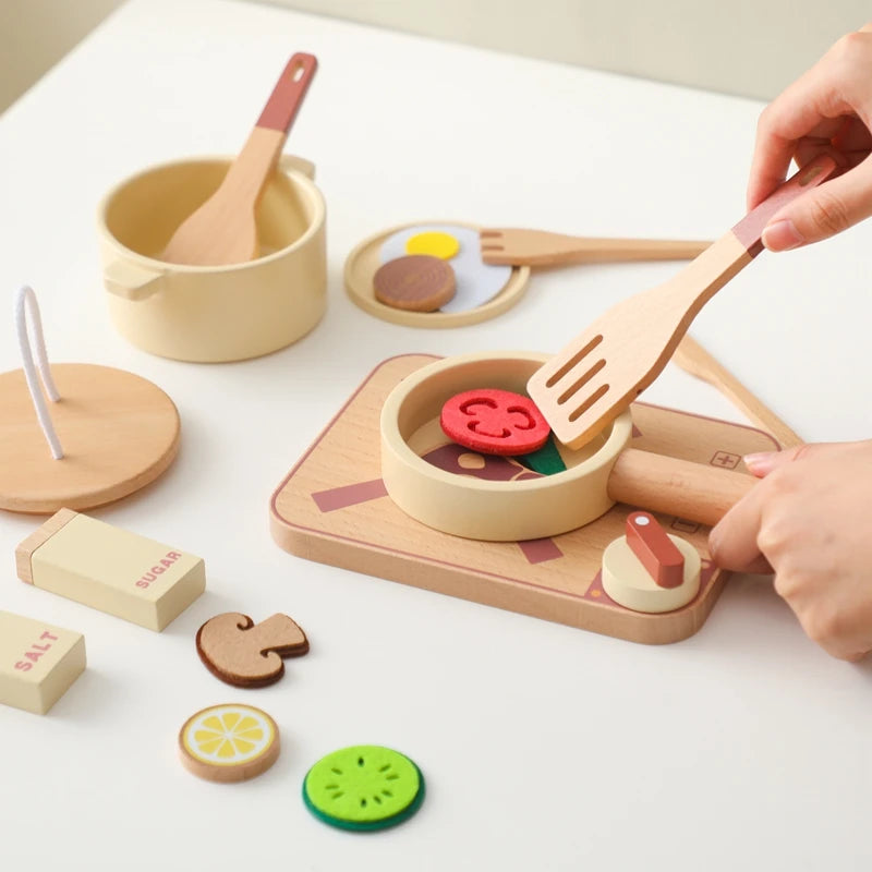 Montessori Wooden Kitchen Toy Set for Kids, Educational Pretend Play, Wooden Cooking Tools - ToylandEU