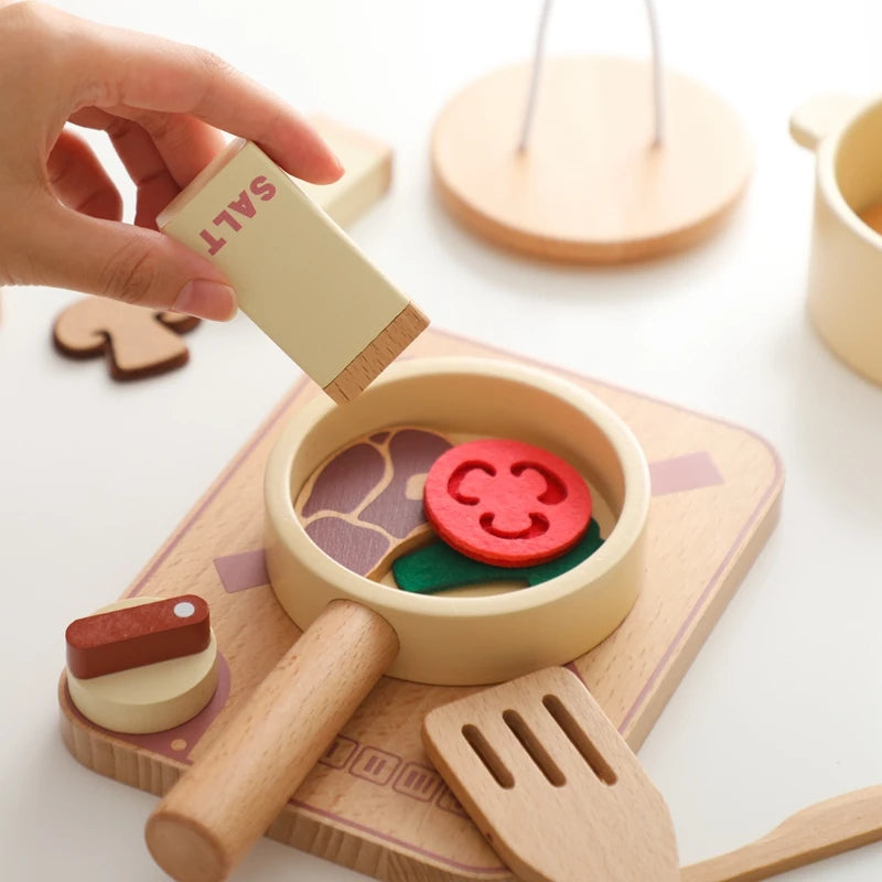 Montessori Wooden Kitchen Toy Set for Kids, Educational Pretend Play, Wooden Cooking Tools - ToylandEU